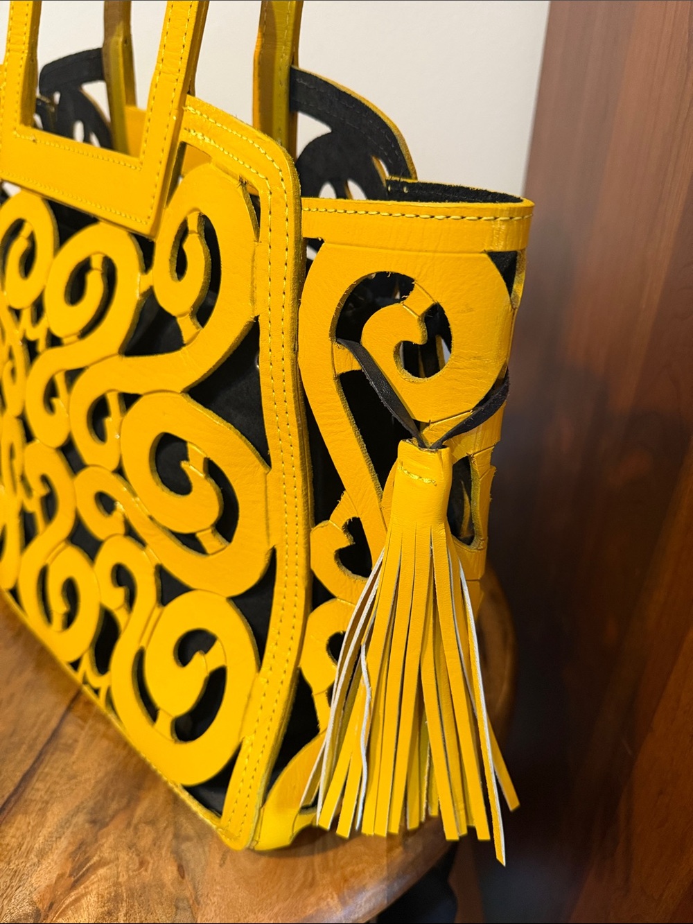 Maya Leather Filigree Tote in Mustard - Picture 2 of 6